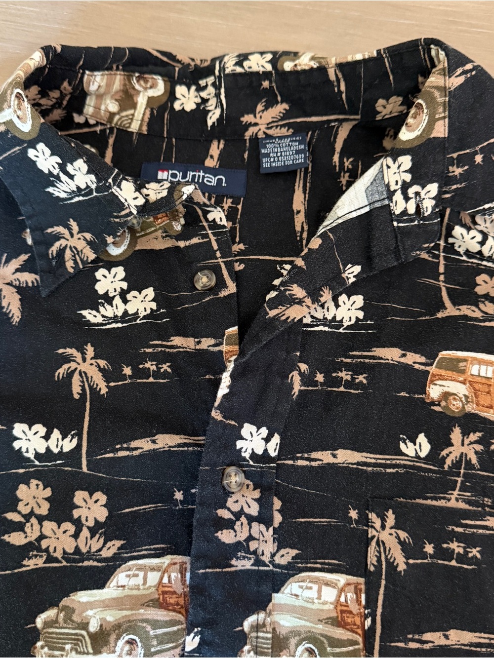 Puritan Woody Wagon Hawaiian Shirt Mens Large 100% Cotton Aloha Button Up